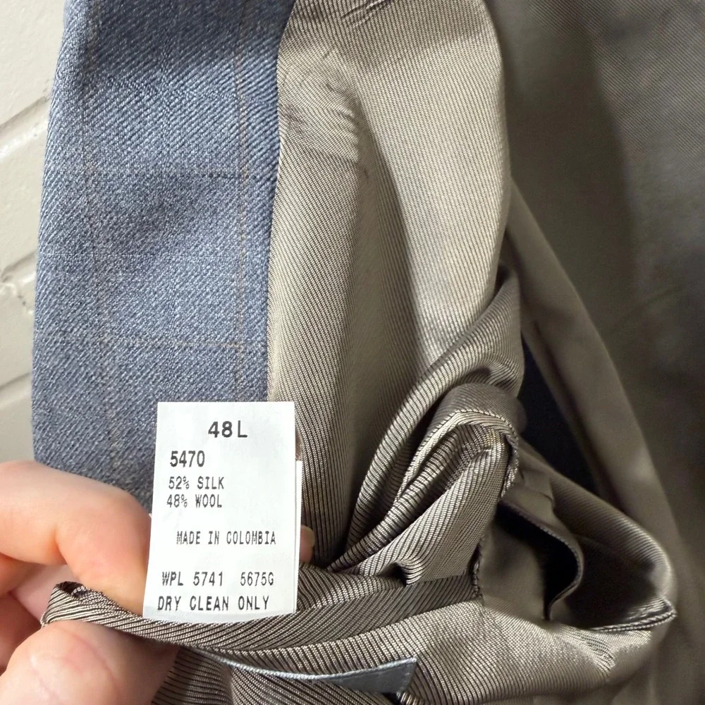 Oscar de la Renta Blue Silk Wool Windowpane Blazer 48L Linea 1 Sport Coat Preppy